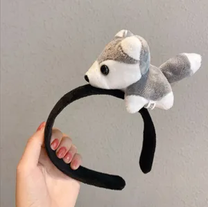 Cute husky plush headband for women, funny cartoon dog hair hoop, soft animal hair accessory.