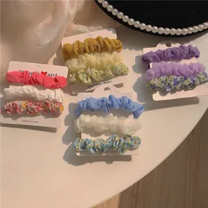 Cute floral mesh hair scrunchies set of 3 pieces, elegant hair ties for women and daily wear.