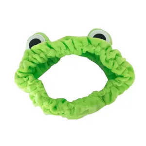 Lindo diadema de felpa de rana verde para lavar la cara maquillaje diadema suave y esponjosa.