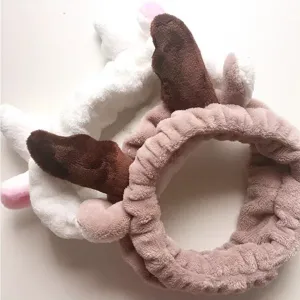 Carino Cerchietto con Corna in Peluche Morbido Pile Corallo Fascia per Capelli per Lavaggio Viso Trucco Donna Ragazze Uso Quotidiano