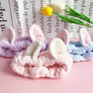 Cute plush animal ear headband soft elastic hair hoop for daily face wash makeup and spa routines.