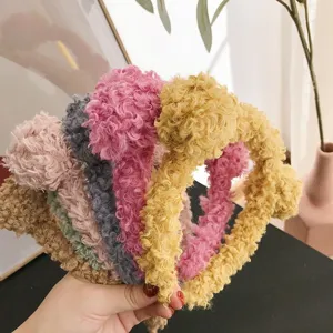 Cute Faux Shearling Bear Ear Ball Headband Kawaii Plush Hair Hoop Sweet Winter Hair Accessories For Women