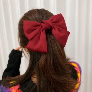 Red bow hair clip for women large satin hair bow barrette cute ponytail holder summer
