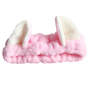 Süßes rosa Katzenohren Stirnband zum Gesicht waschen, weiches Plüsch Make-up Haarband für Damen.