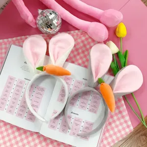 Süßes Plüsch Kaninchen Ohr Stirnband Mit Karotte Cartoon Tier Haarreif Weiches Make-up Gesicht Waschen Haarband Für Frauen Mädchen