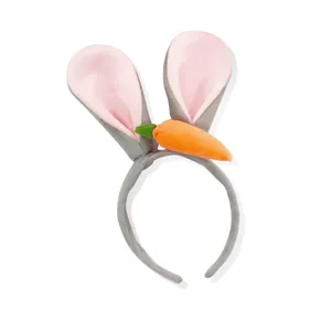 Süßer Plüsch Grauer Hasenohren Haarreif mit Karotte, weiches Cartoon Haarband für Make-up.