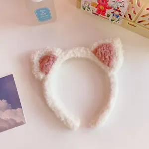 Cerchietto per capelli con orecchie di gatto in peluche soffice donna, fascia trucco carina.