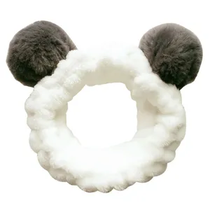 Bandeau oreilles de panda pelucheux pour laver le visage, joli bandeau de maquillage doux et pratique.