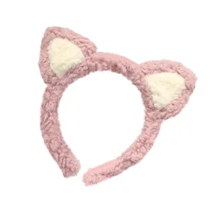 Cerchietto con orecchie di gatto in peluche da donna, morbida fascia carina per trucco e viso.