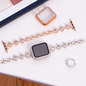 Diamanten Metalen Horlogeband en Kast Set Geschikt voor Apple Watch Luxe Kristal