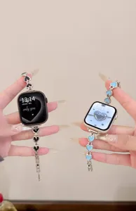 Metal heart watch band compatible with Apple Watch, stylish women replacement strap for iwatch.