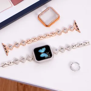 Strass metalen horlogeband en kast compatibel met Apple Watch, elegant dameshorloge accessoire.