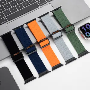 Correa de reloj de nailon trenzado, vista detallada, compatible con relojes inteligentes.