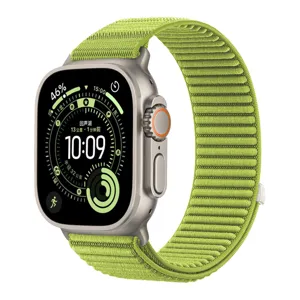 Cinturino di ricambio in tessuto di nylon verde, design sport loop comodo e resistente.