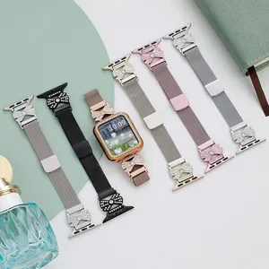 Cinturino per orologio milanese in metallo con fiocco in strass per Apple Watch, magnetico.