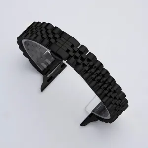 Black stainless steel Jubilee metal replacement watch band compatible with Apple Watch.