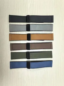 Siliconen magnetische horlogeband detail met verschillende kleurenopties en leertextuur.