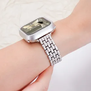 Stainless steel five-bead replacement watch strap and crystal case for smart watch detail view.