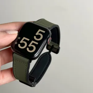 Siliconen lederen horlogeband magnetische lus vervanging compatibel met Apple Watch.