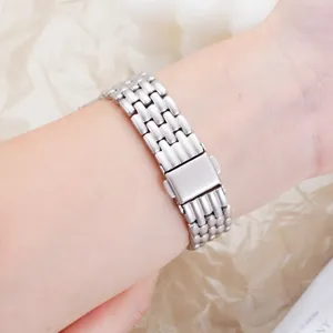 Stainless steel five-bead folding clasp watch strap detail view, sleek metallic silver finish.