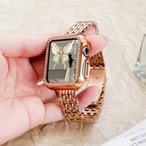 Stainless steel metal watch band with dazzling rhinestone case for Apple Watch detail view