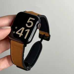 Compatibele Apple Watch lederen en siliconen magnetische gesp horlogeband detail