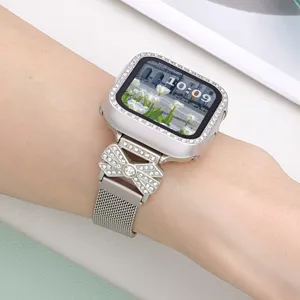 Cinturino Milanese in metallo con fiocco in strass per Apple Watch, cinturino magnetico in acciaio.