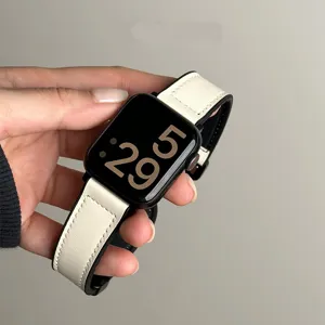 Detail van siliconen magnetische lederen horlogeband compatibel met Apple Watch.