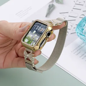Cinturino Apple Watch Milanese in metallo dorato con fiocco in strass chiusura magnetica