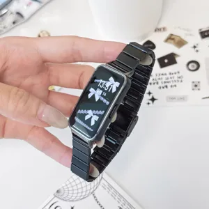 Cinturino in acciaio inossidabile per Huawei smart band, elegante ricambio nero lucido.