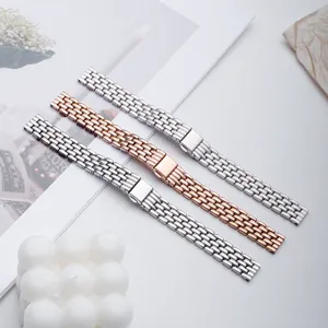 Stainless steel watch band 5-bead folding clasp replacement strap compatible with smart watch