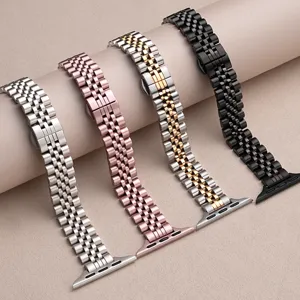 Stainless Steel Metal Watch Band For Apple Watch Series SE Ultra Replacement Jubilee Link Bracelet Strap For Women