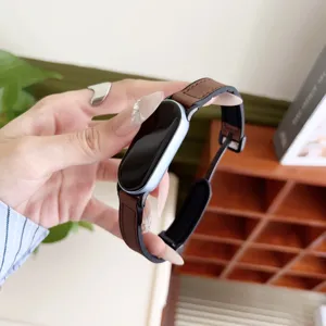 Ersatz Silikon Leder Magnet Armband kompatibel mit Xiaomi Band 9 10 braunes Accessoire