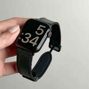 Groene crazy horse textuur siliconen magnetische band geschikt voor Apple Watch serie.