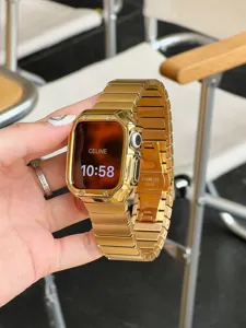 Gold stainless steel one-bead metal watch strap and case replacement for Apple Watch.