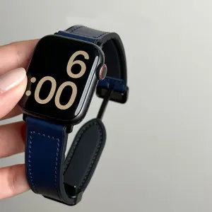 Vervanging lederen siliconen magnetische band detail voor Apple Watch, stijlvolle band.