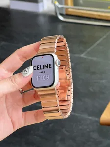 Rose Gold Metal Watch Band Stainless Steel Butterfly Buckle Replacement Strap for Apple Watch