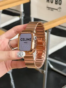 Rose gold stainless steel metal watch band and protective case set for apple watch detail view