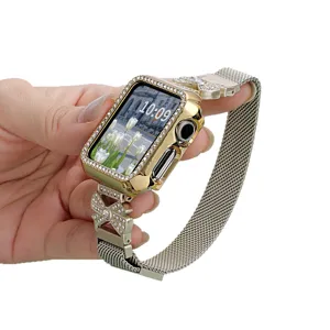 Cinturino e cassa per orologio in metallo e strass compatibile con Apple Watch, elegante cinturino.