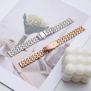 Stainless steel five-bead folding clasp watch band compatible with smart watches.