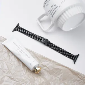 Black stainless steel metal watch band compatible with Apple Watch five bead folding clasp link