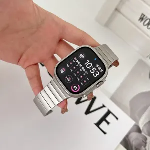 Metal watch strap and case set compatible with Apple Watch, premium stainless steel link bracelet.