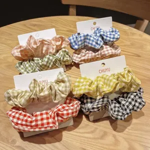 Coleteros de Tela a Cuadros Retro Coreano Bandas Elásticas Accesorios para Cabello Mujer