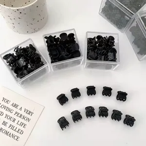 Black mini hair claw clips set, small plastic hair catch clamps for women bangs and styling accessories.