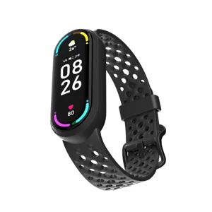 Correa de repuesto de silicona perforada para pulsera inteligente, diseño negro transpirable.