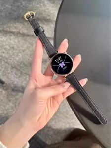 Cinturino per orologio in pelle nera per smartwatch, design elegante e resistente per tutti i giorni.