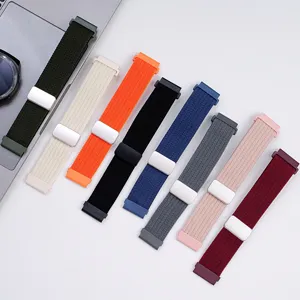 Nylon braided smartwatch replacement strap with metal buckle, colorful design for daily use.