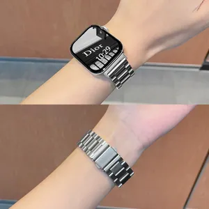 Stainless steel metal watch strap detail showing solid links and secure folding clasp.