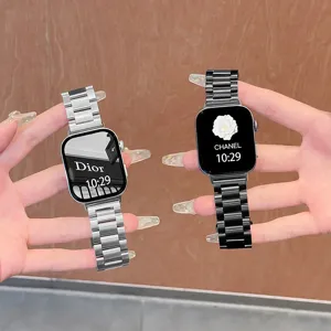 Stainless steel metal watch strap replacement band compatible with smartwatches, durable design.