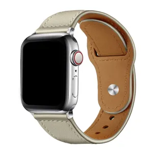Bracelet de montre en cuir veritable compatible Apple Watch, style retro avec bouton-pression.